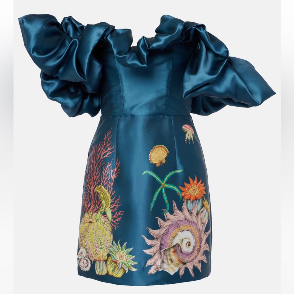 ALÉMAIS Dorian Off-shoulder navy mini dress 2025